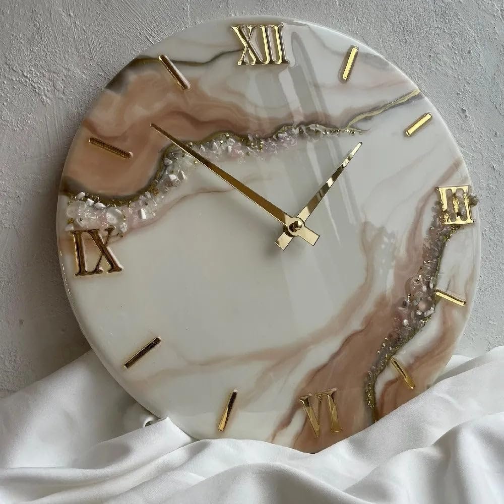 Handmade Resin Wall Clock with Roman Numerals Wall Clock with Gold Finish, Silent Quartz Movement, Modern Decorative Wall Clock for Living Room, Bedroom, Home & Office Decor | (Design-19)